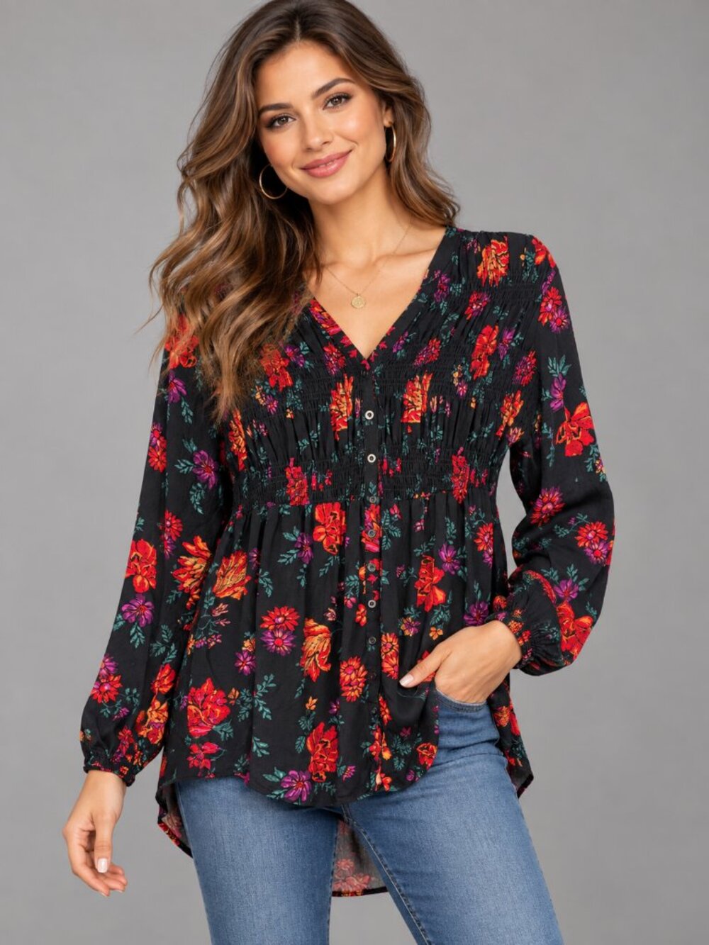 Torrid Floral Smocked Peasant Blouse 1X – Vibrant Boho Floral